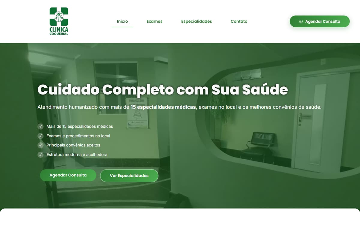 Página inicial do site da Clínica Coqueiral