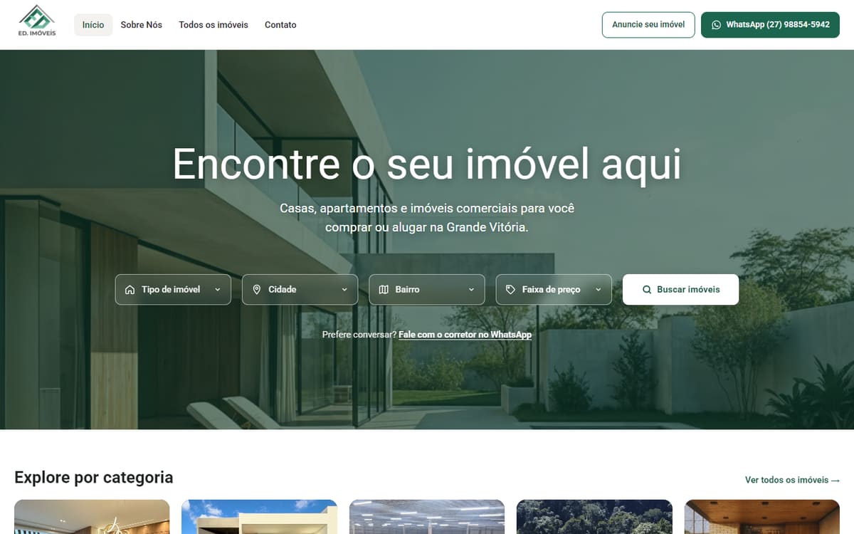Página inicial do portal ED Imóveis